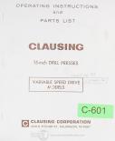 Clausing-Clausing 20 Inch Drill Press, Models 2251 thru 2287, Operation & Parts Manual-20 Inch-20\"-2251 thru 2288-03